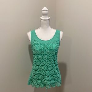 Women’s Ann Taylor XS Sleeveless Crocheted Front Shirt in Aqua Green